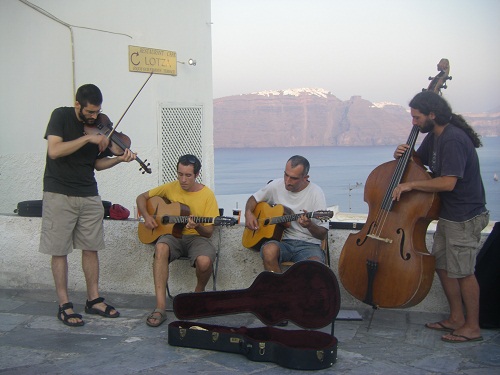 Busking in Santorini with our quartet in Summer 2011