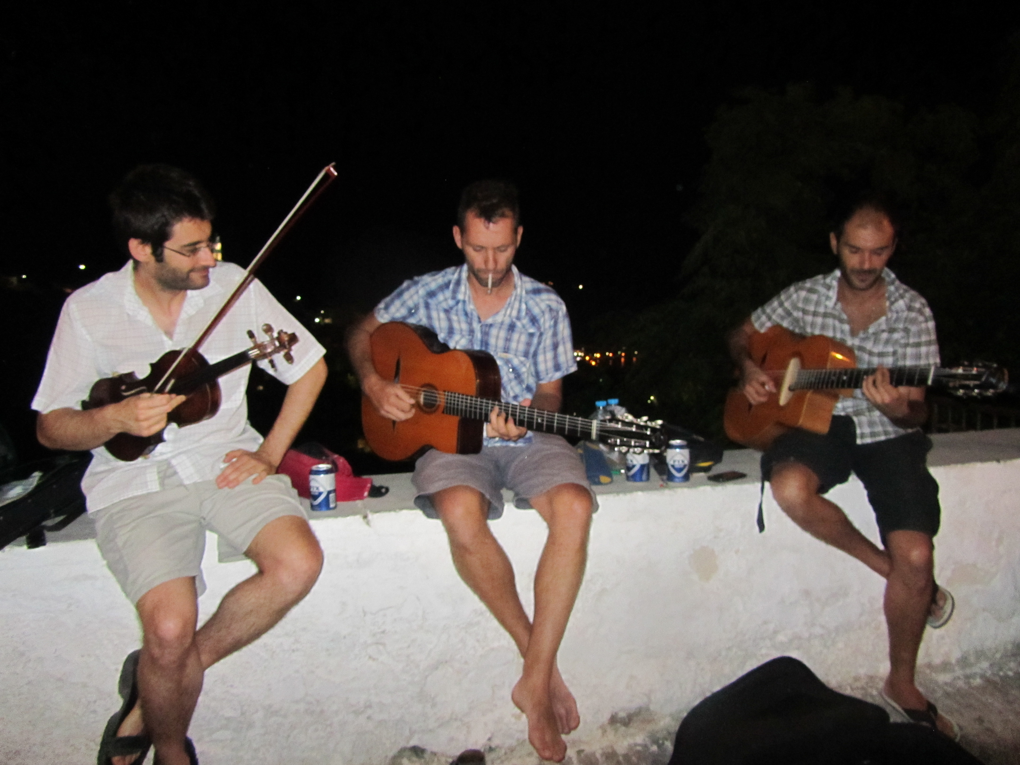 Busking on the island of Syros with good friends Manolis and George